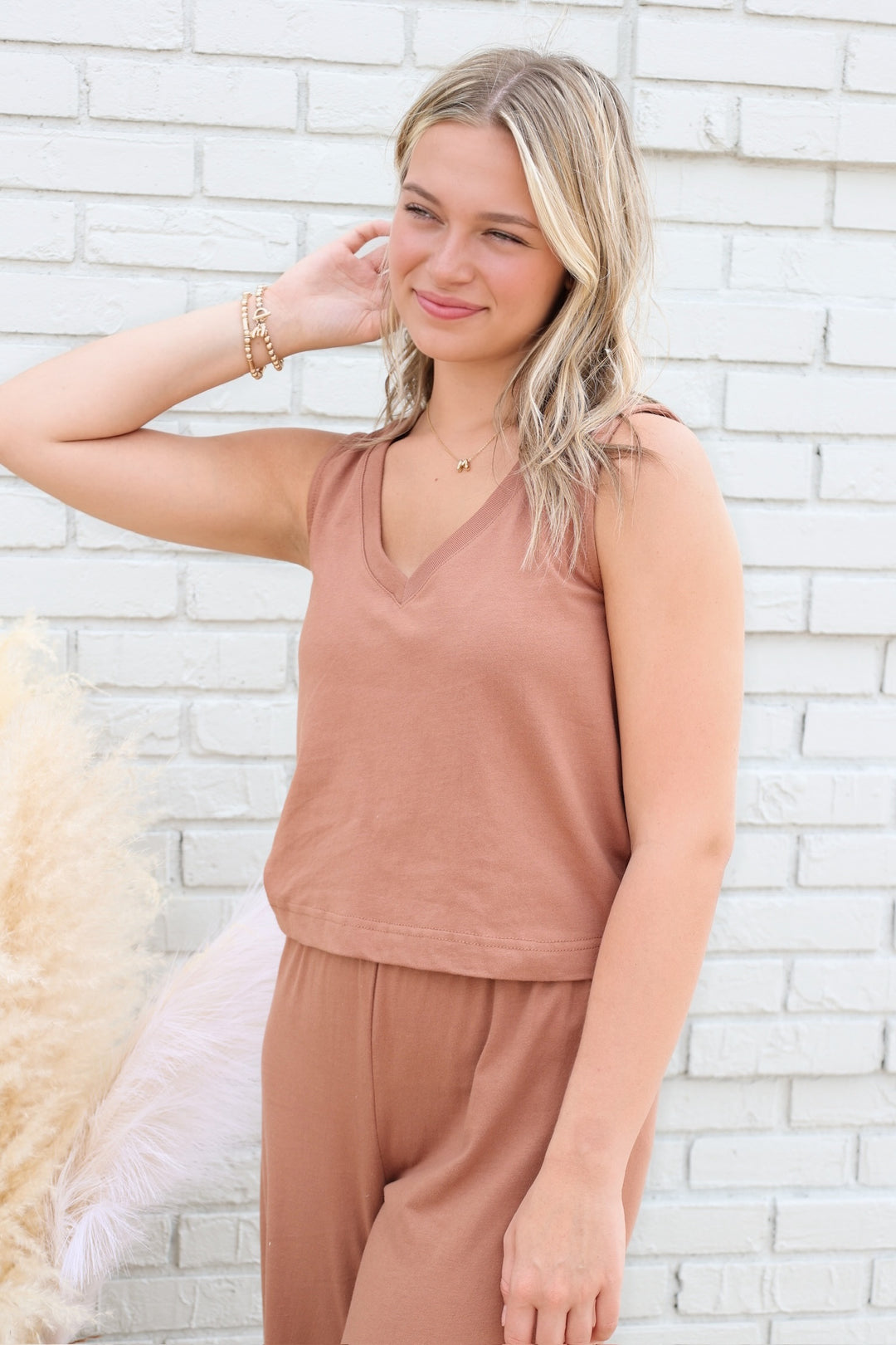 Sloane V-Neck Tank - Teakwood
