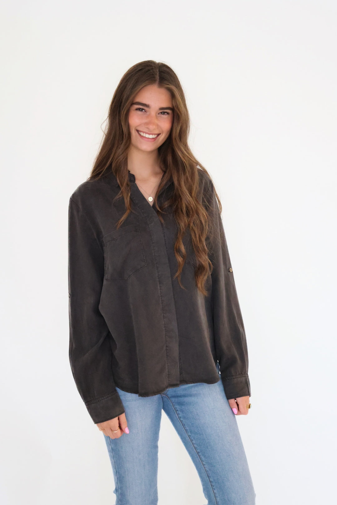 Elise Tencel Top- Charcoal