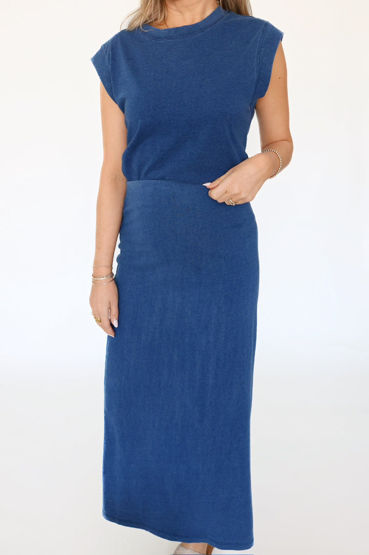 Camino Jersey Denim Top- Indigo