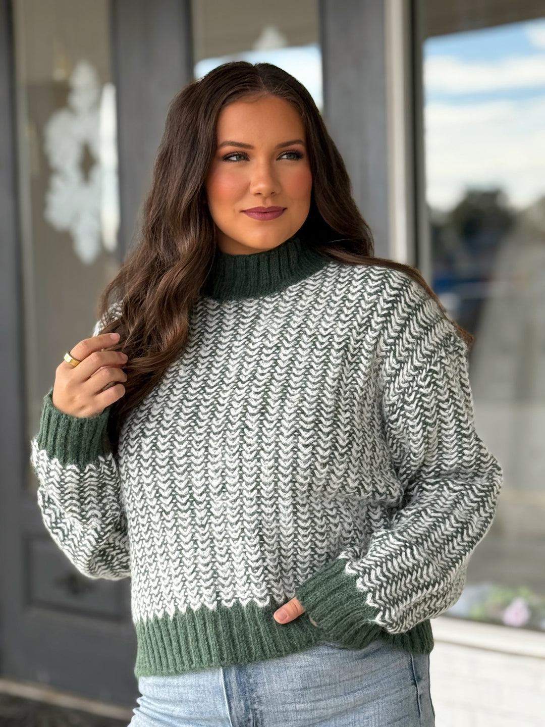 Mae Herringbone Sweater - Hunter