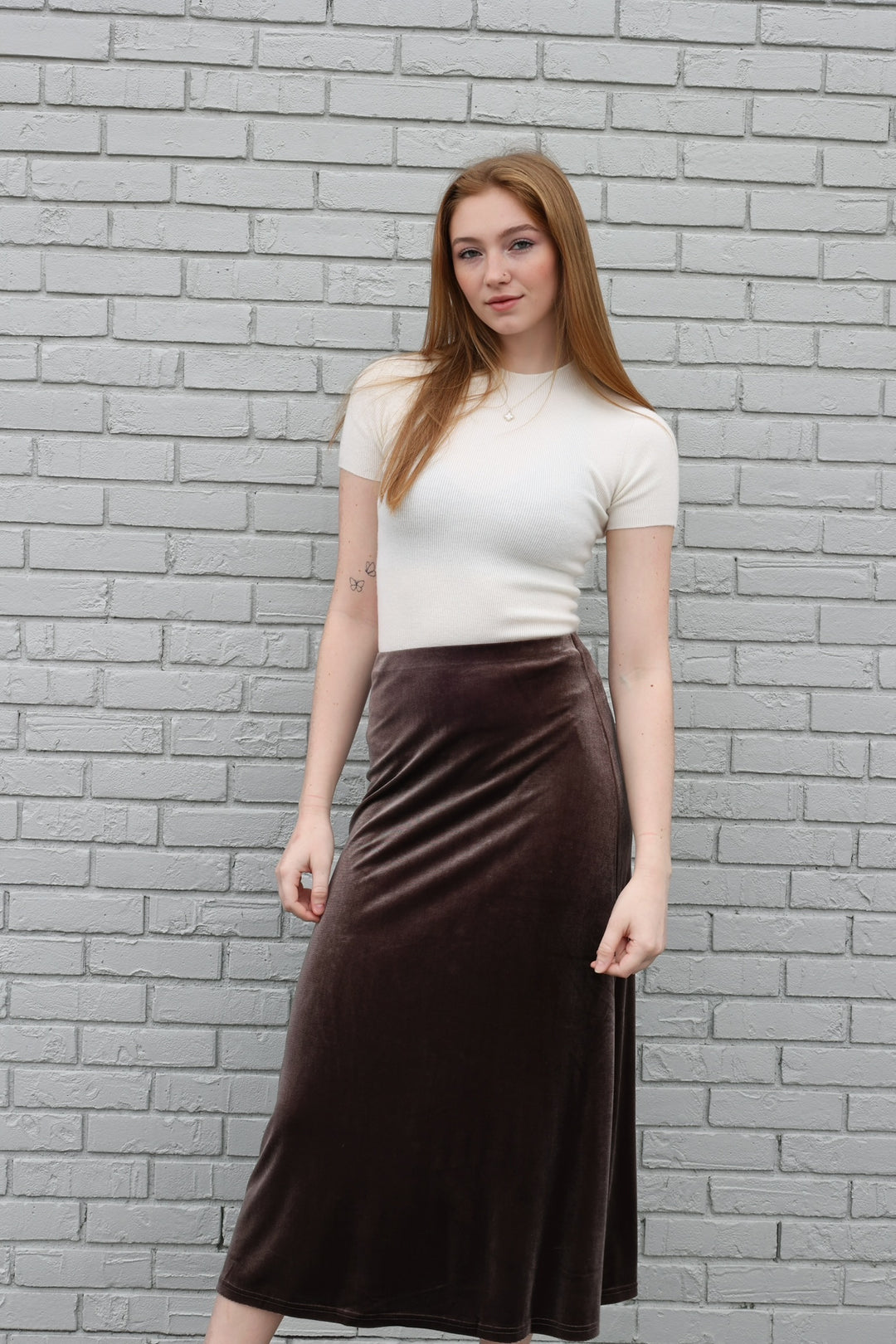 Robin Velvet Skirt- Brown