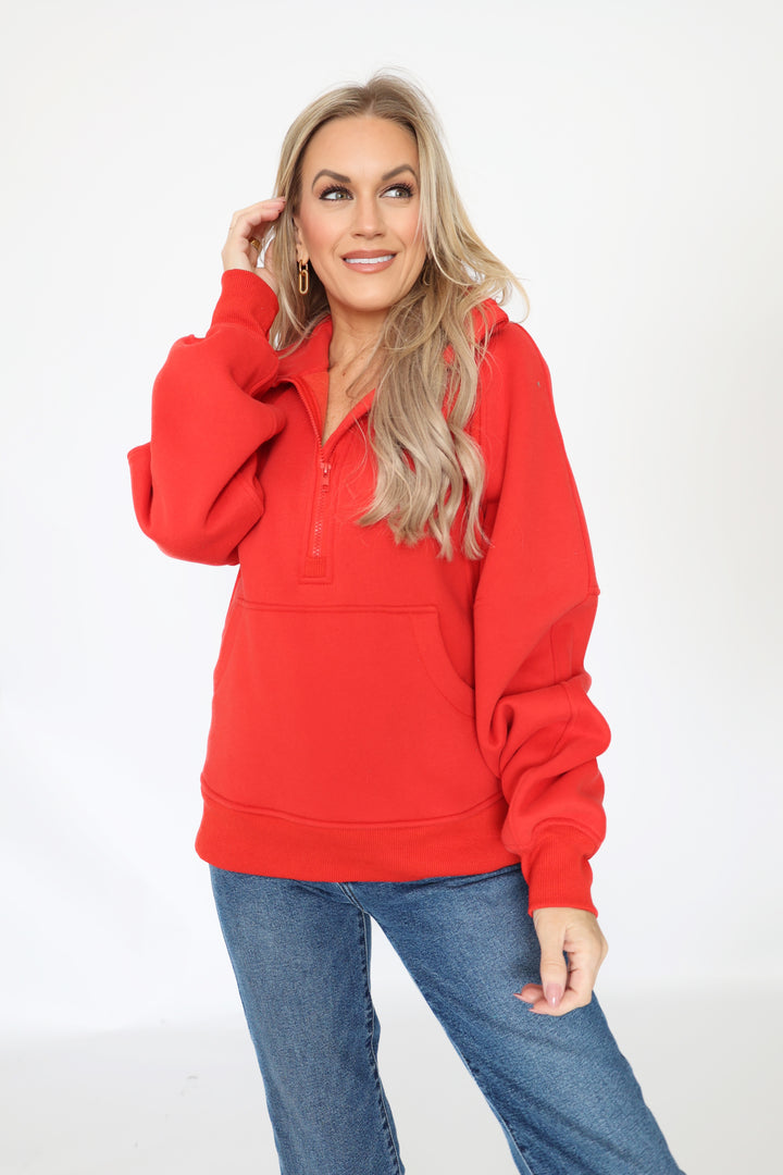 Dove Half Zip Sweatshirt - Tomato