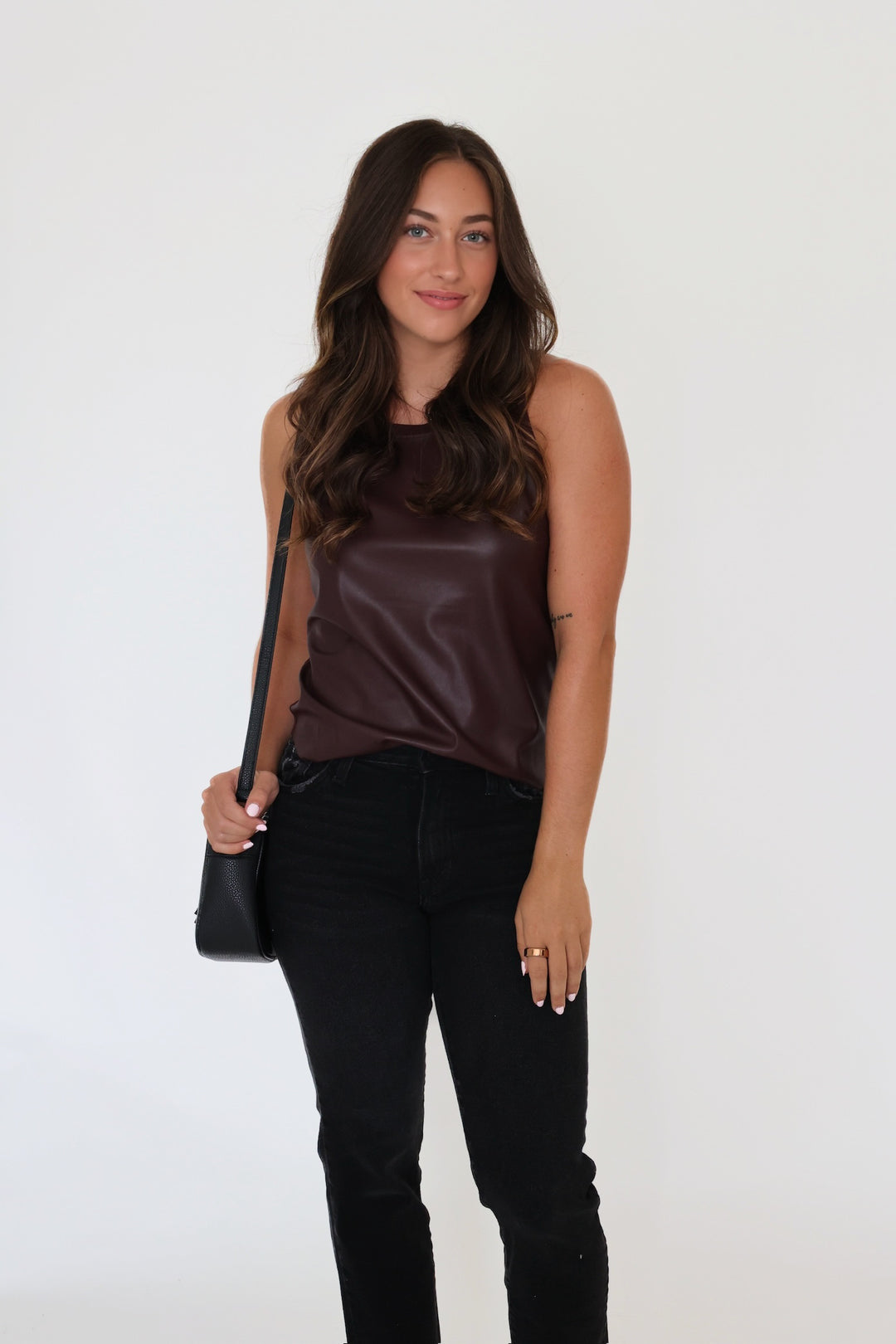 Carmela Vegan Leather Tank- Chocolate