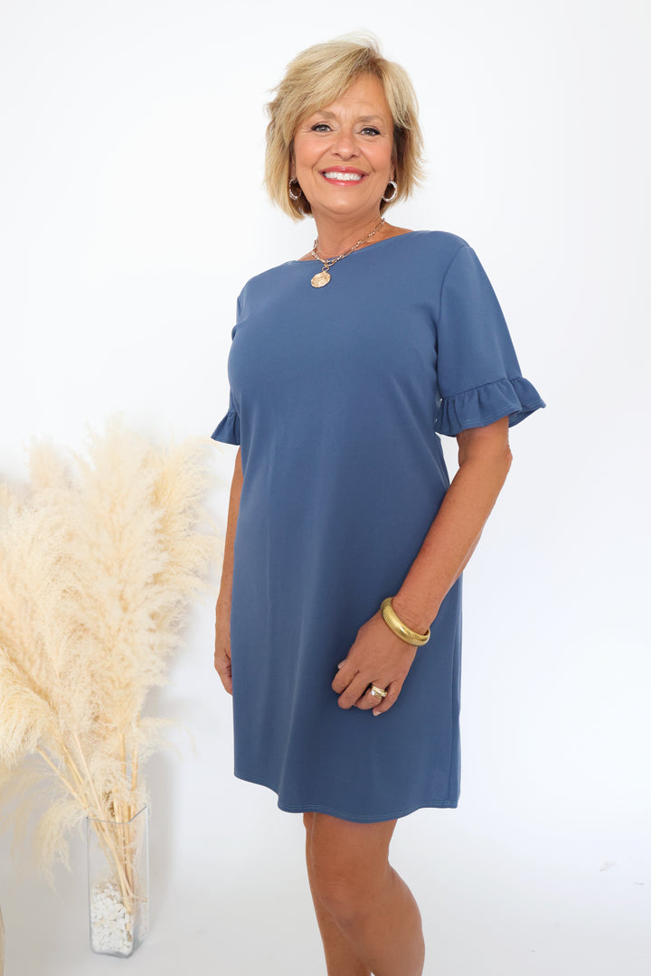 Rue Ruffle Sleeve Dress- Denim Blue (FINAL SALE)