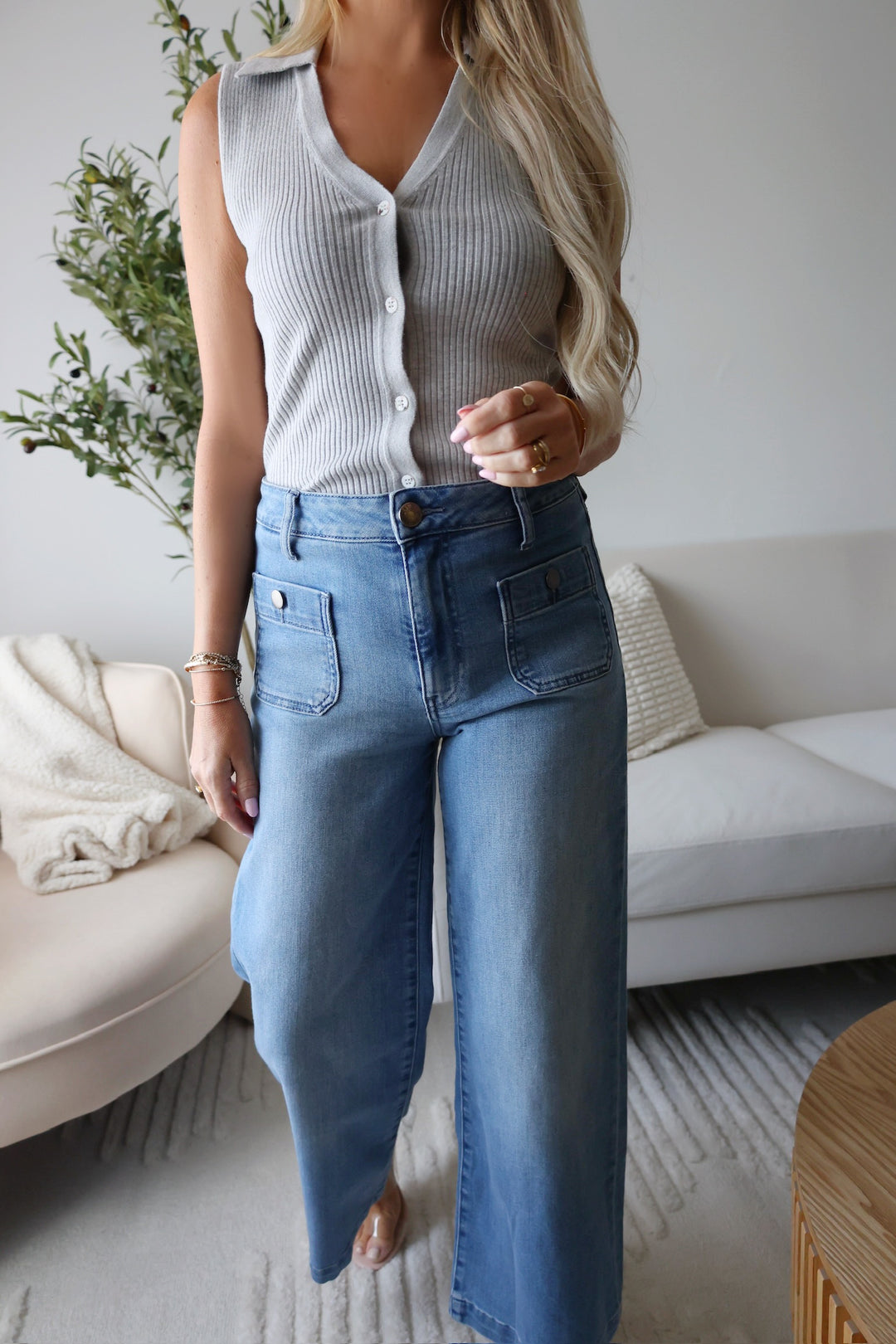 Meg High Rise Fab Ab Wide Leg Jean - Assertive