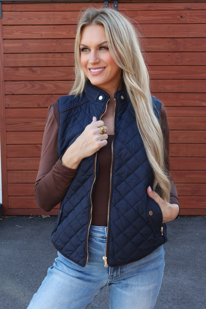 Pico Quilted Vest- Navy