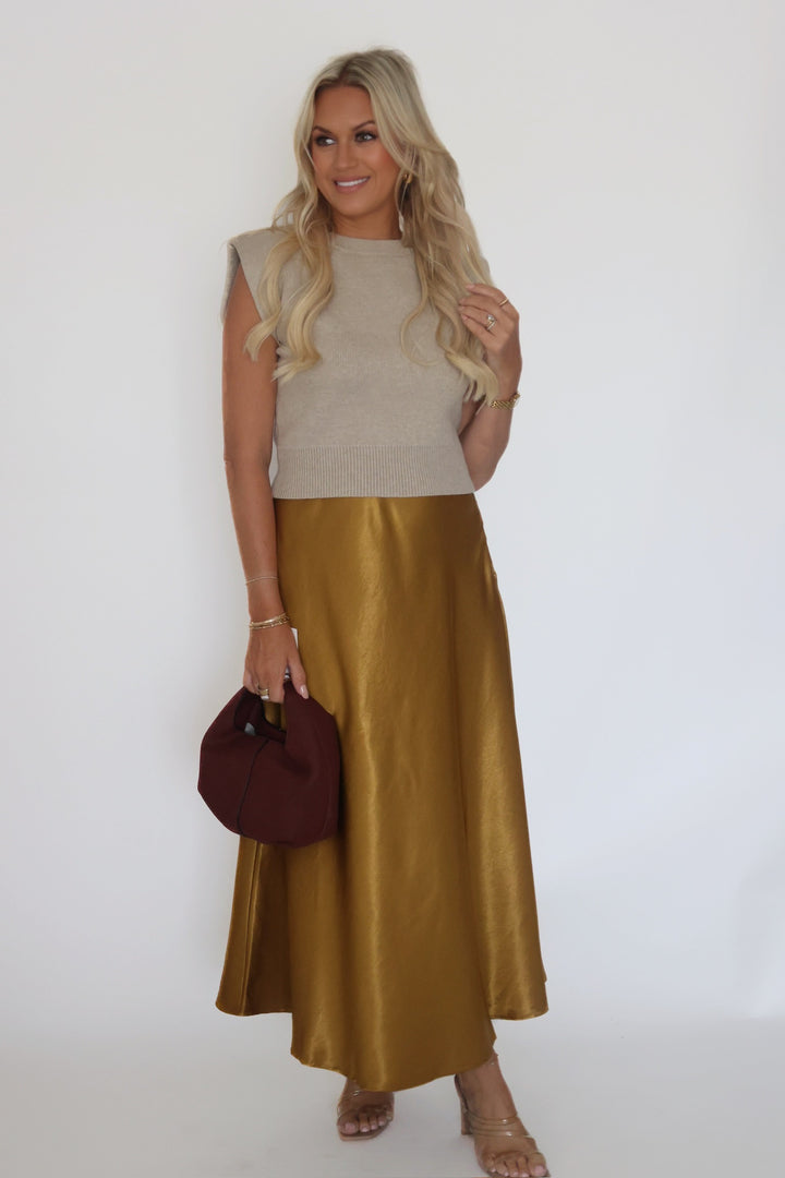 Aspen Satin Midi Skirt - Gold