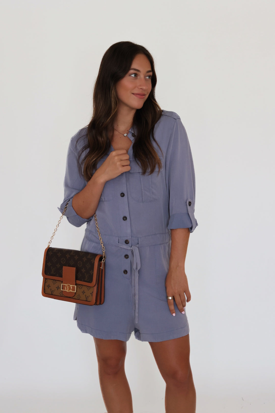 Wiley Utility Romper - Dusty Blue