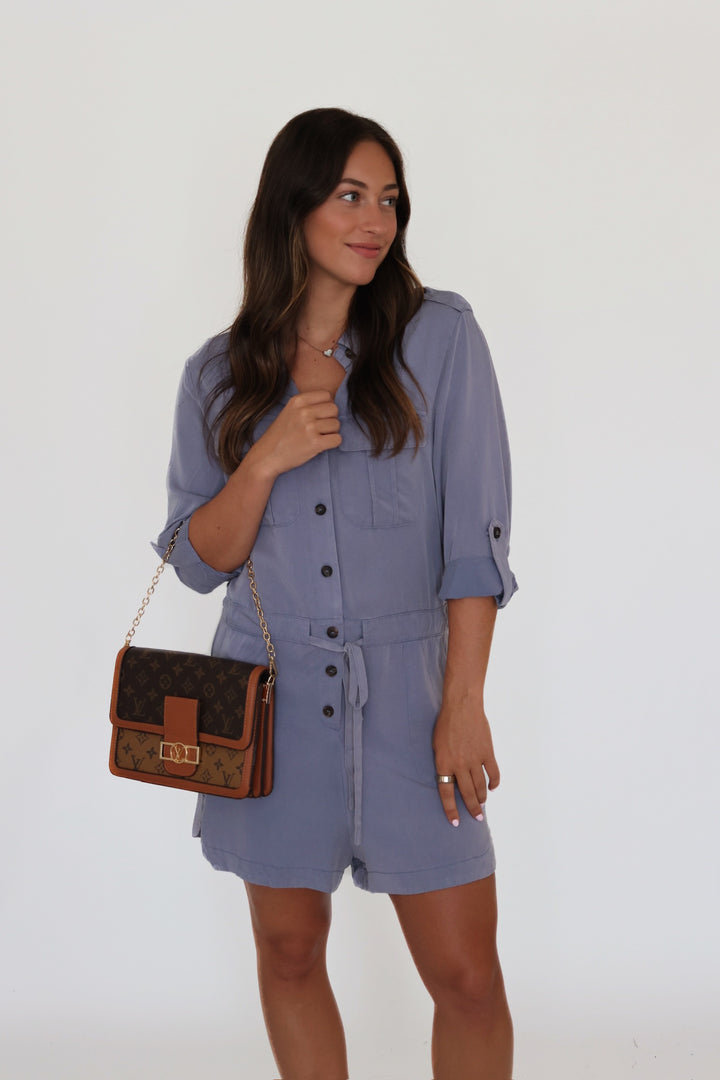 Wiley Utility Romper - Dusty Blue