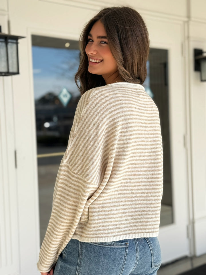 Purcell Cardigan- Khaki Stripe