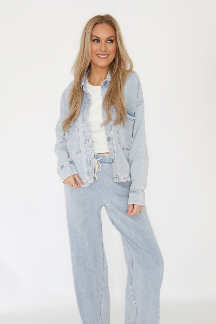 All Day Cropped Knit Jacket - Washed Indigo