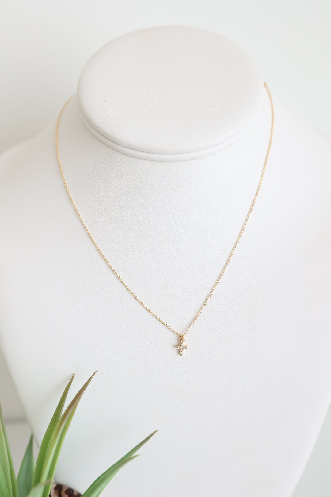 Mini CZ Cross Necklace- Gold Filled