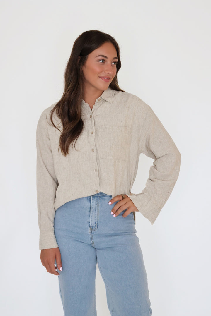 Alfie Linen Button Up - Flax