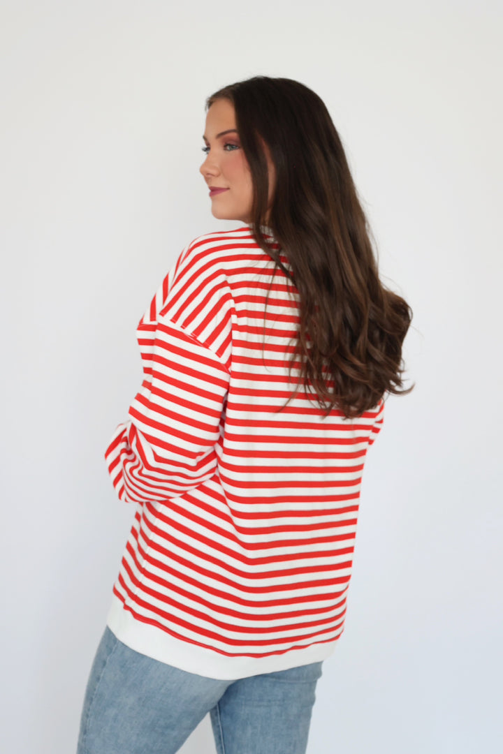 Sophia Stripe Pullover- Cream/ Red