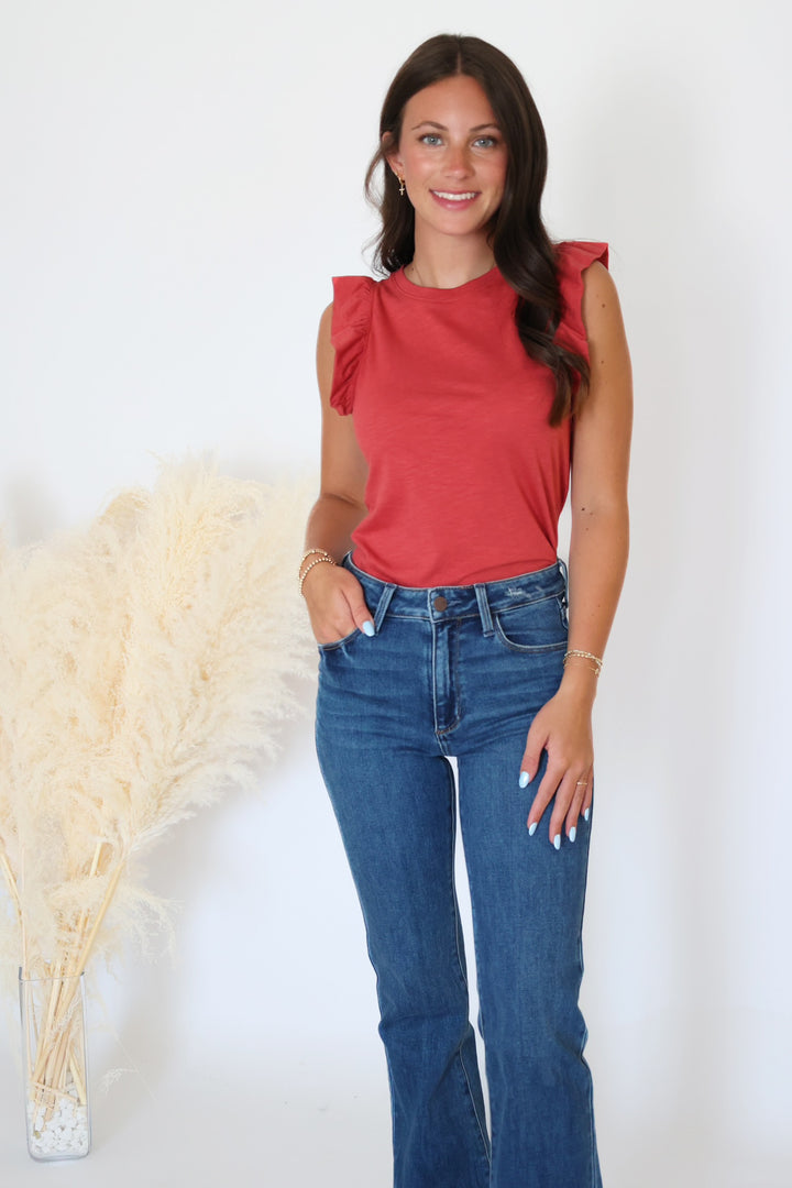 North Ruffle Tank - Pomegranate- Final Sale