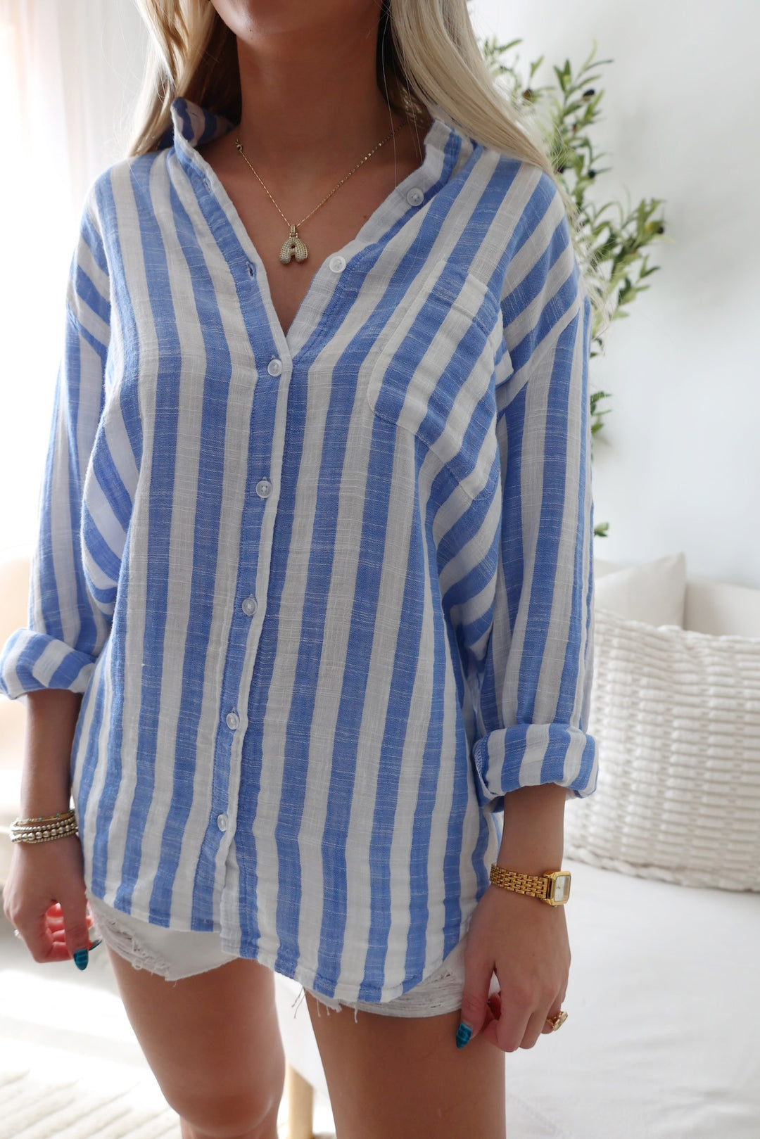 Saturdays Stripe Shirt- White/Blue