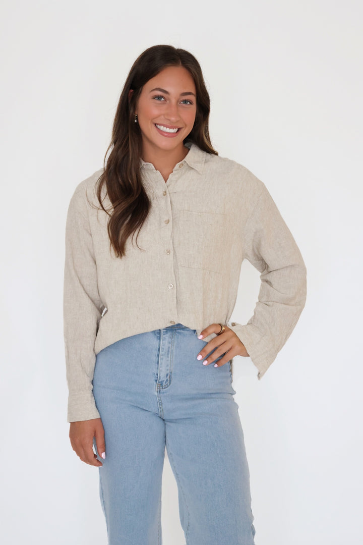 Alfie Linen Button Up - Flax
