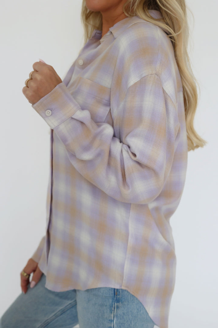 River Plaid Button Up - Lavender Ice