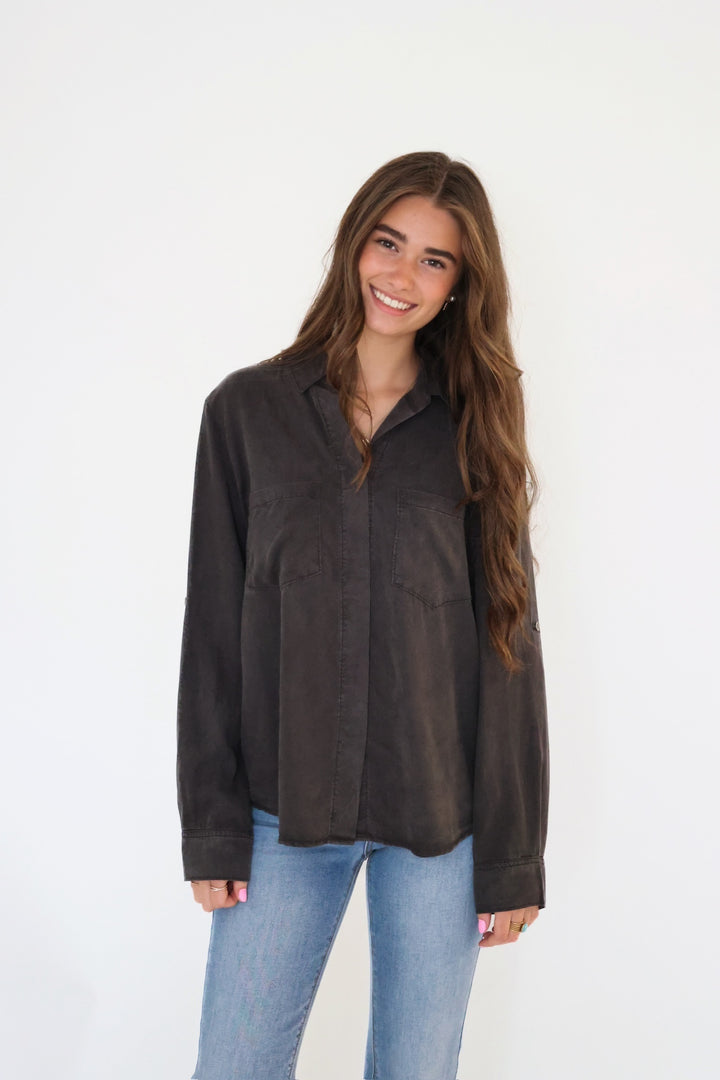 Elise Tencel Top- Charcoal