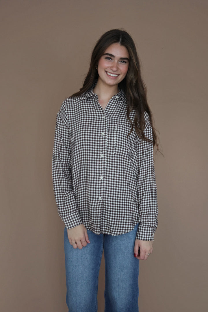 River Plaid Button Up- Chocolate Cherry