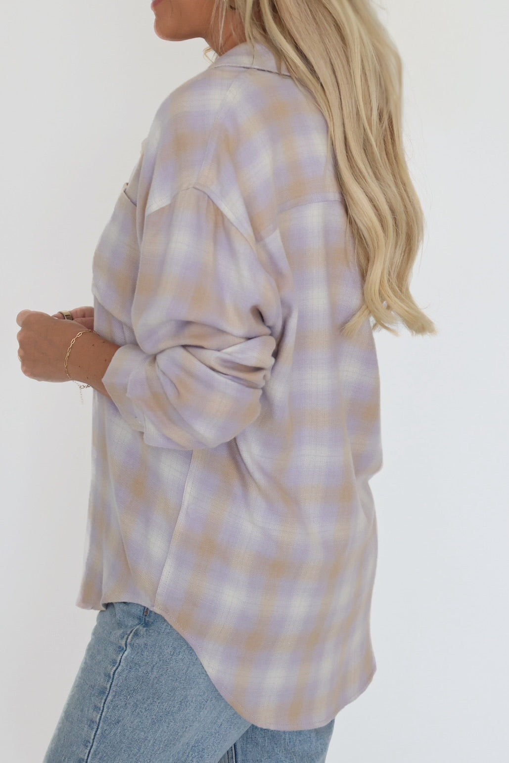 River Plaid Button Up - Lavender Ice