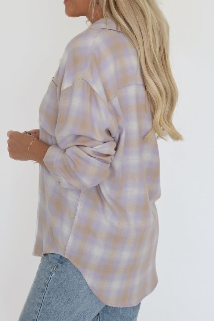 River Plaid Button Up - Lavender Ice