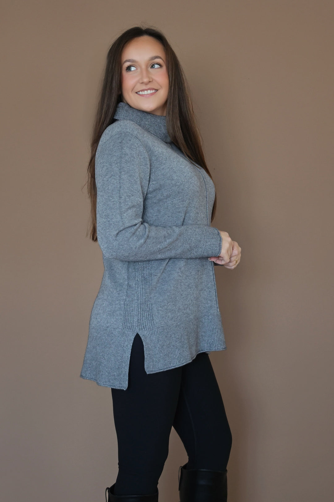 Heavenly Luxe Cowl Neck Sweater- Grey