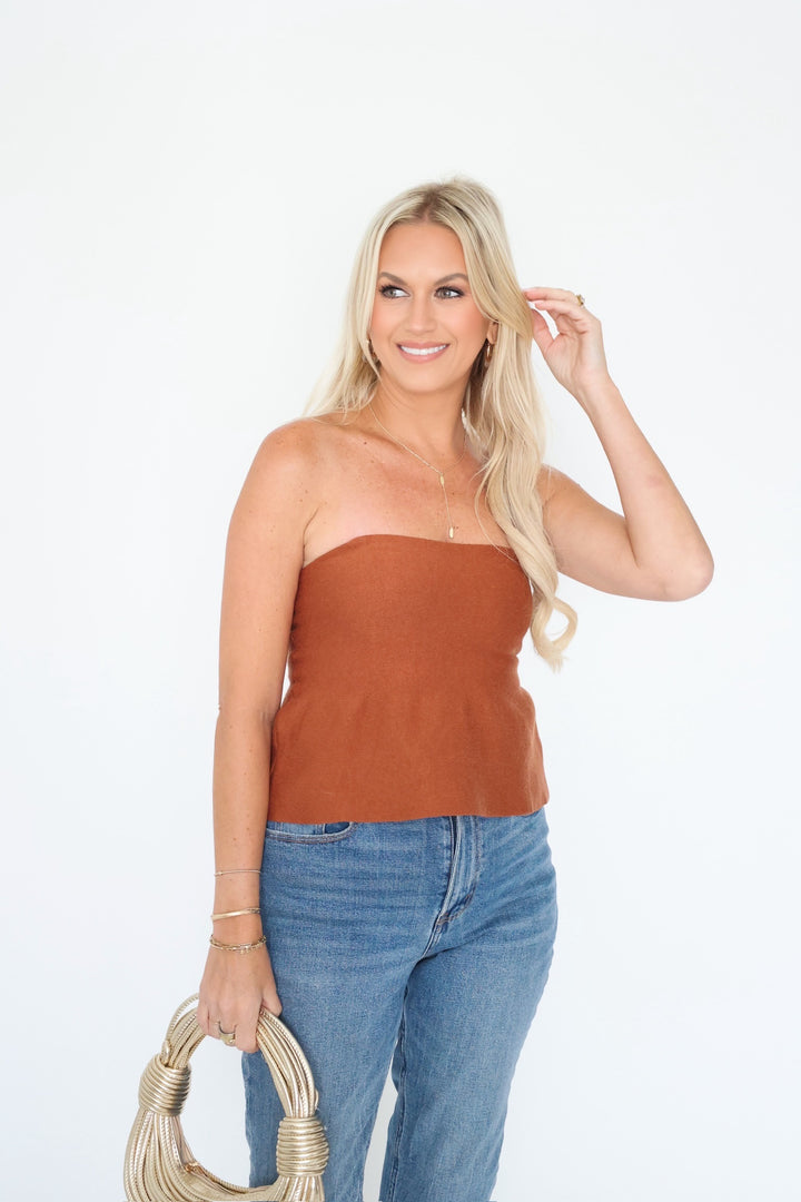 Ellie Strapless Peplum- Cafe