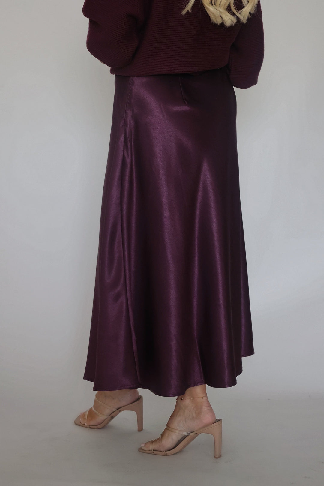 Aspen Satin Midi Skirt - Dark Purple