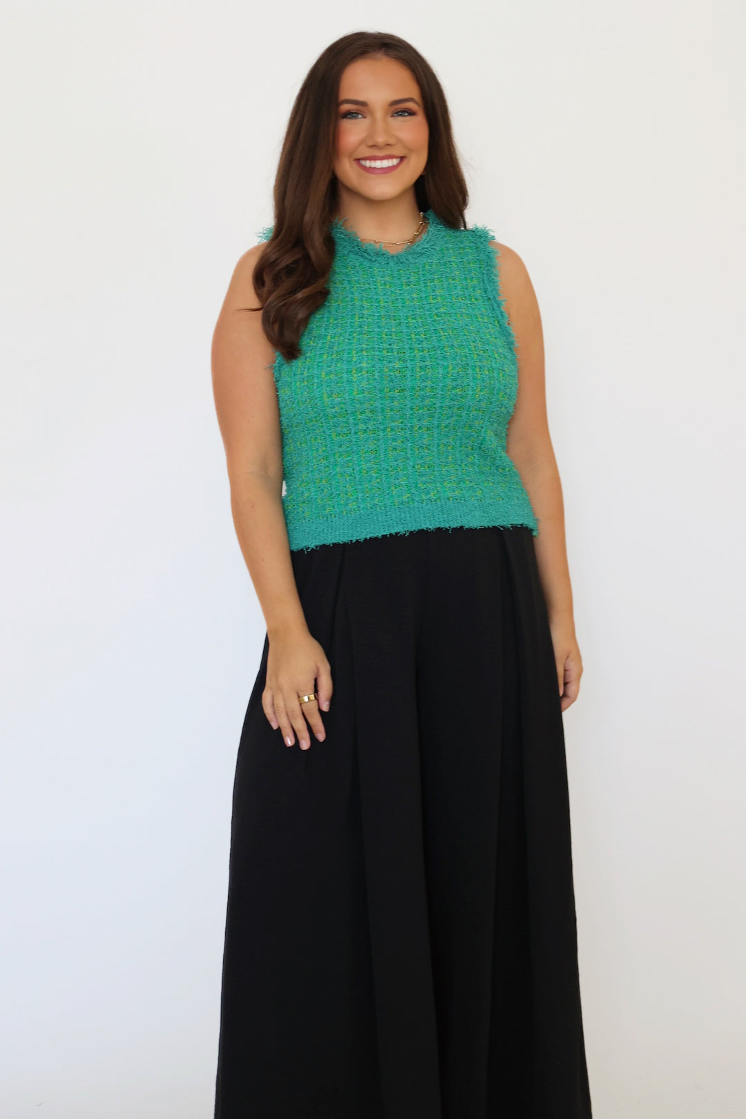 Rue Tweed Top- Green (final sale)