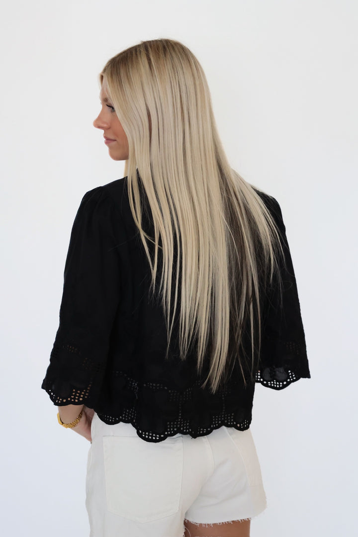 Daisy Tie Front Blouse- Black
