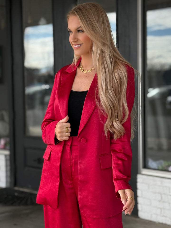 Elyse Satin Blazer - Red