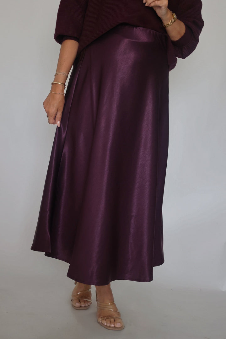 Aspen Satin Midi Skirt - Dark Purple