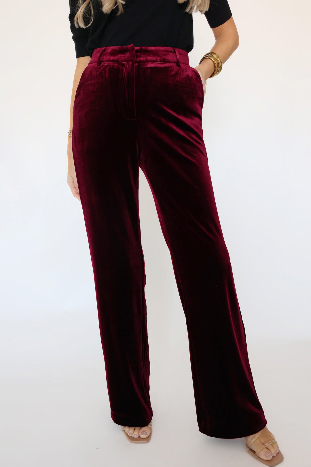 All The Feels Velvet Pant - Burgundy