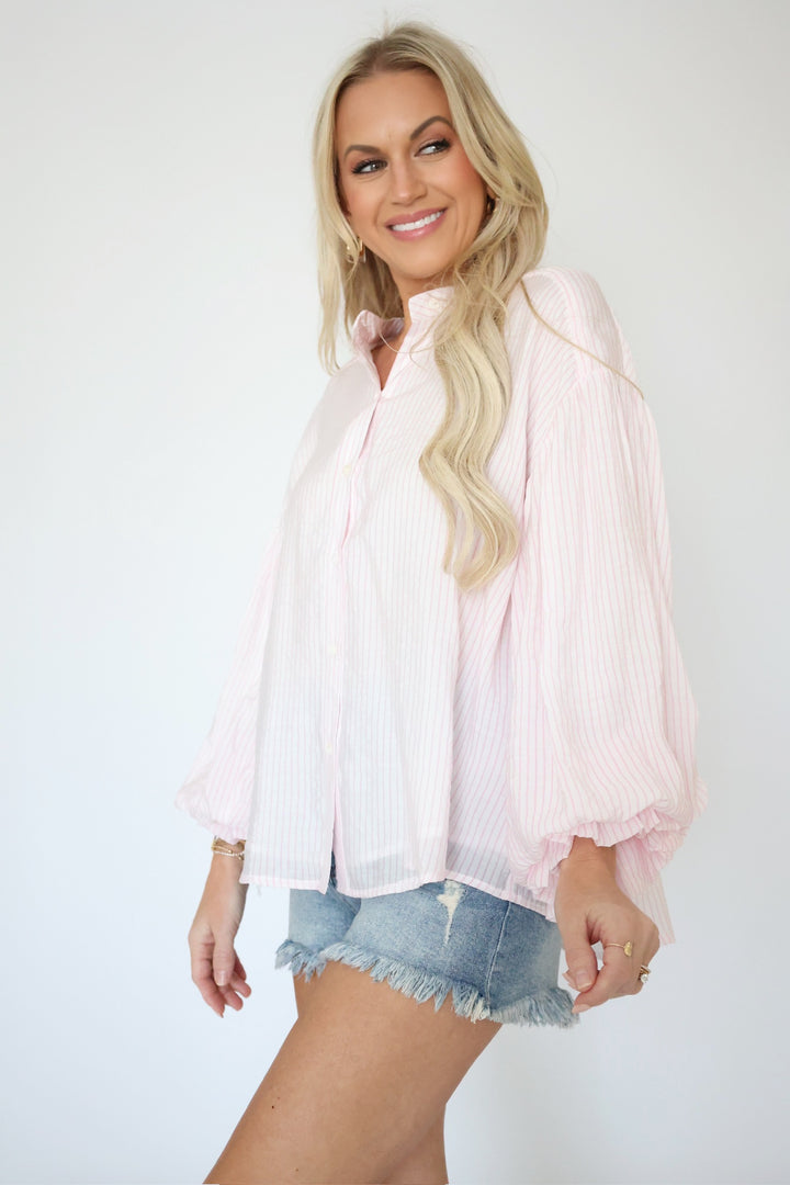 Nicely Done Blouse- Pink Stripe