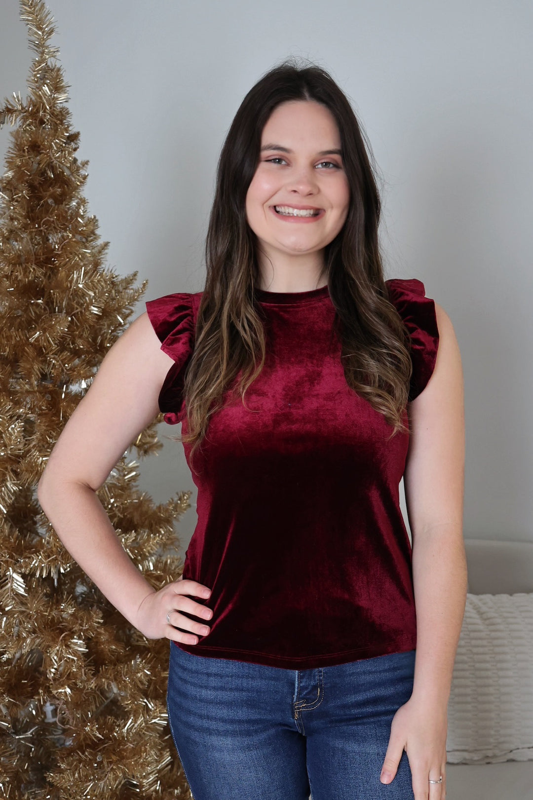 North Ruffle Tank- Red Velvet