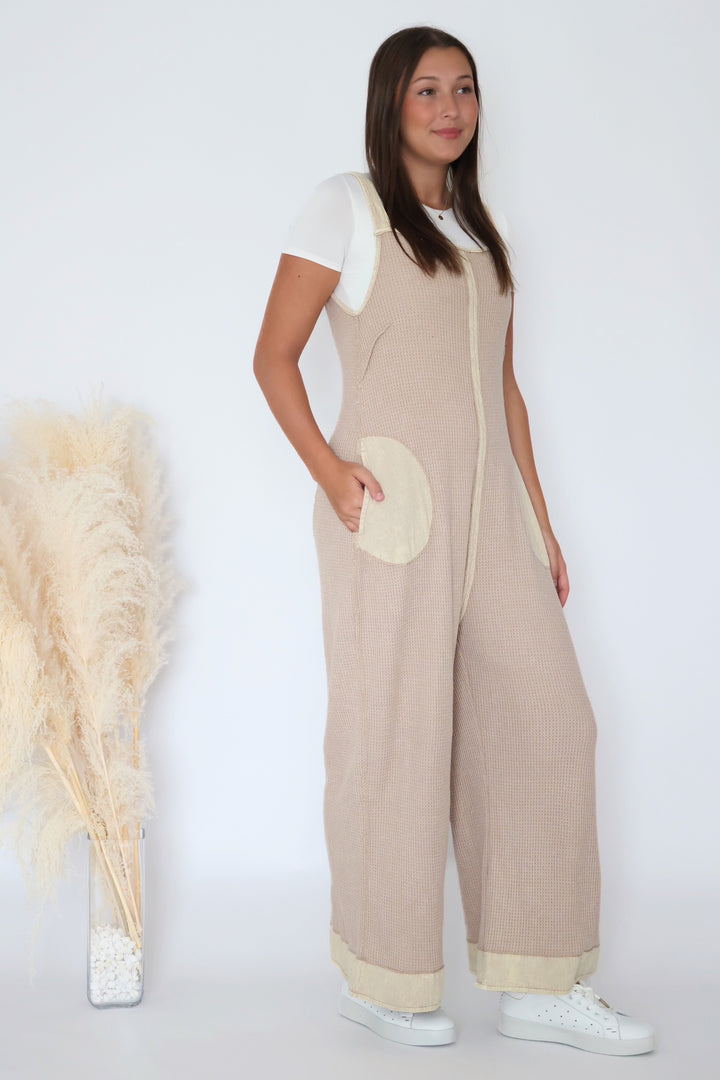 Sashi Waffle Knit Jumpsuit - Oatmeal