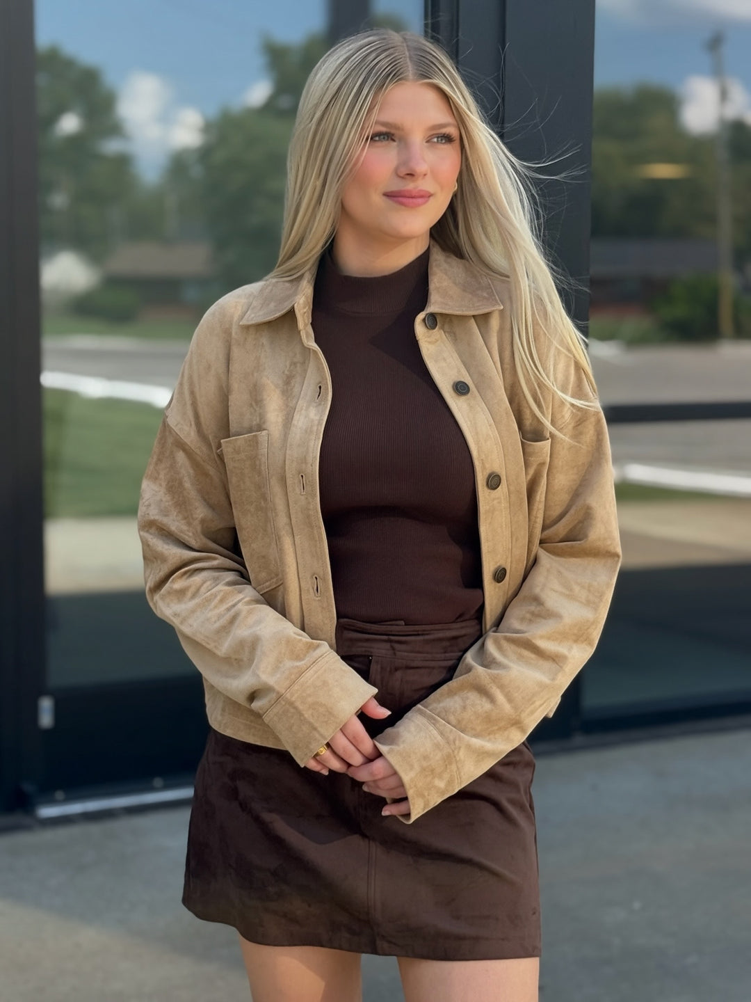 All Day Cropped Suede Jacket