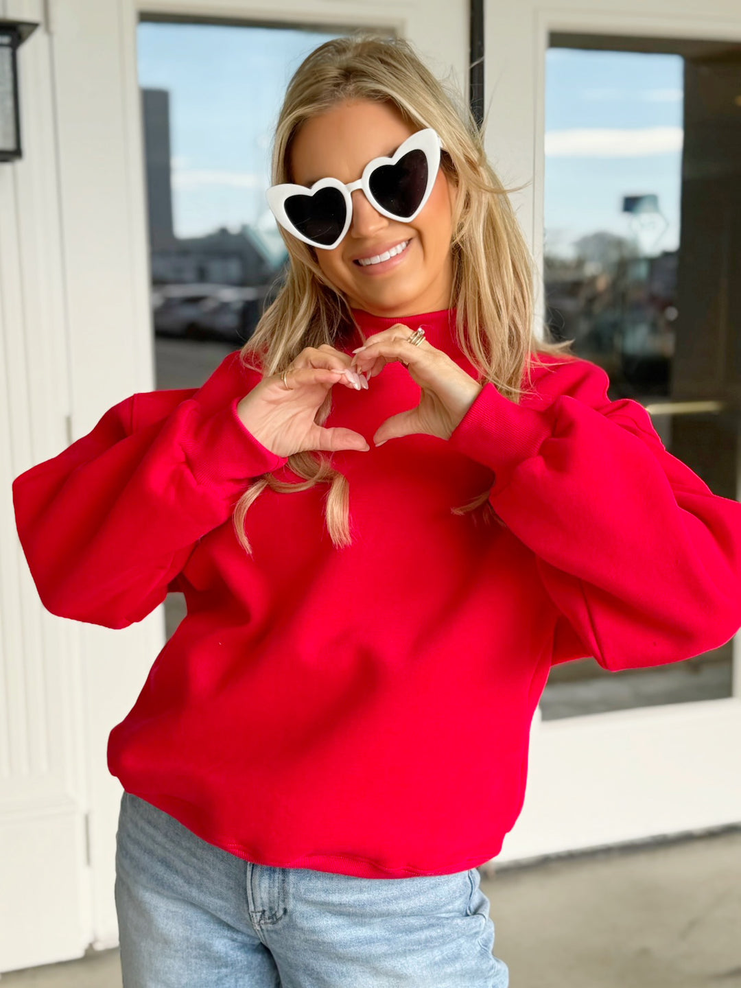 Buyer Mock Neck Sweatshirt- Red