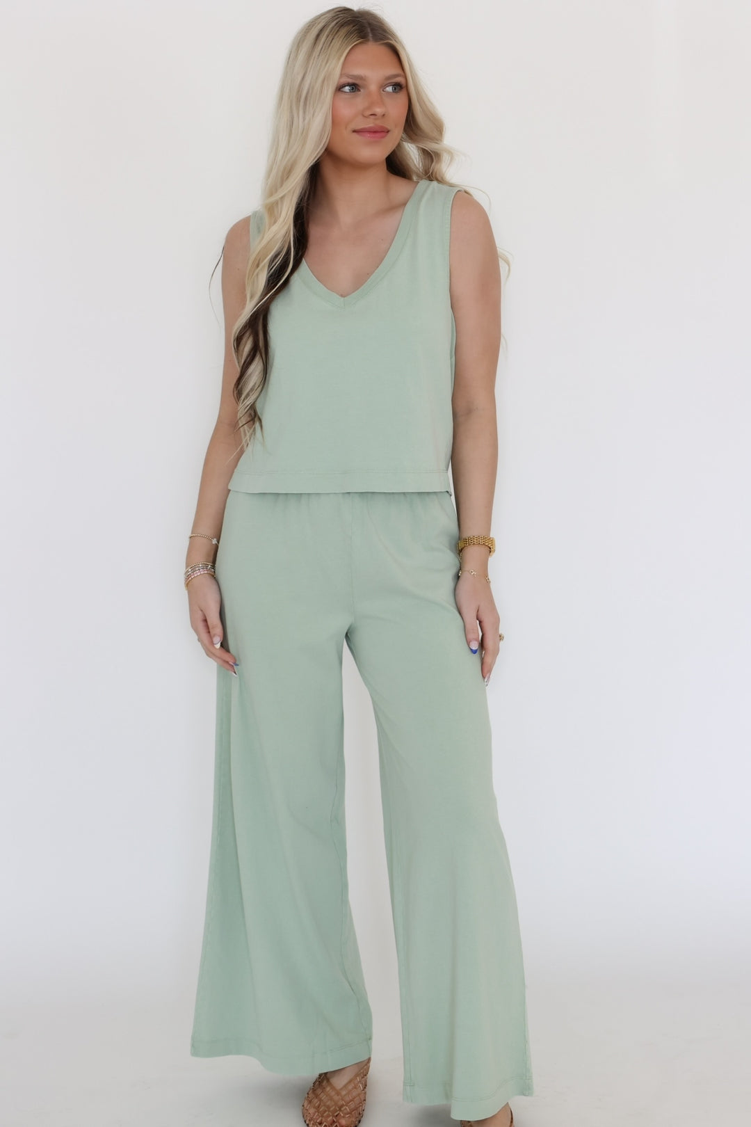 Sloane V-Neck Top- Crystal Green