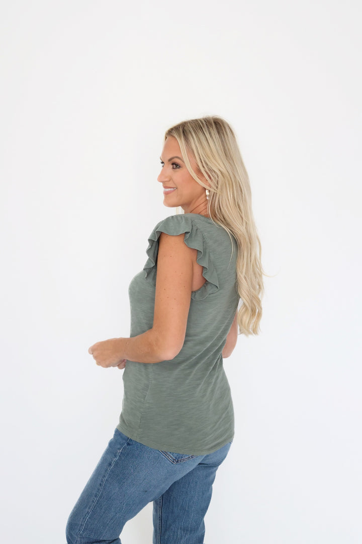North Ruffle Tank - Slate Green