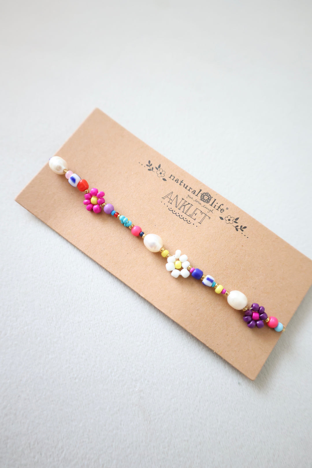 Boho Beaded Daisy & Pearl Anklet