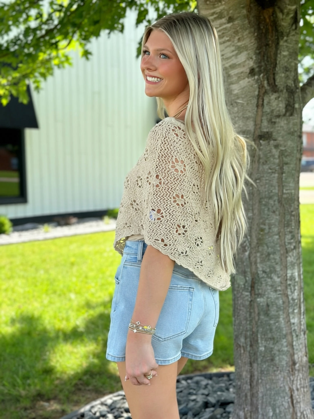 Openwork Poncho- Tan