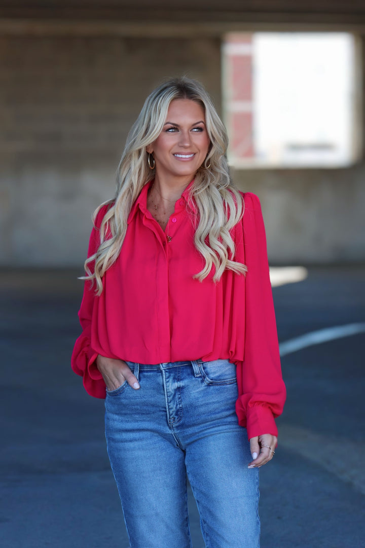 Bubble Blouse- Raspberry