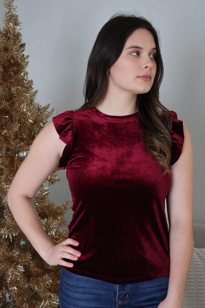 North Ruffle Tank- Red Velvet