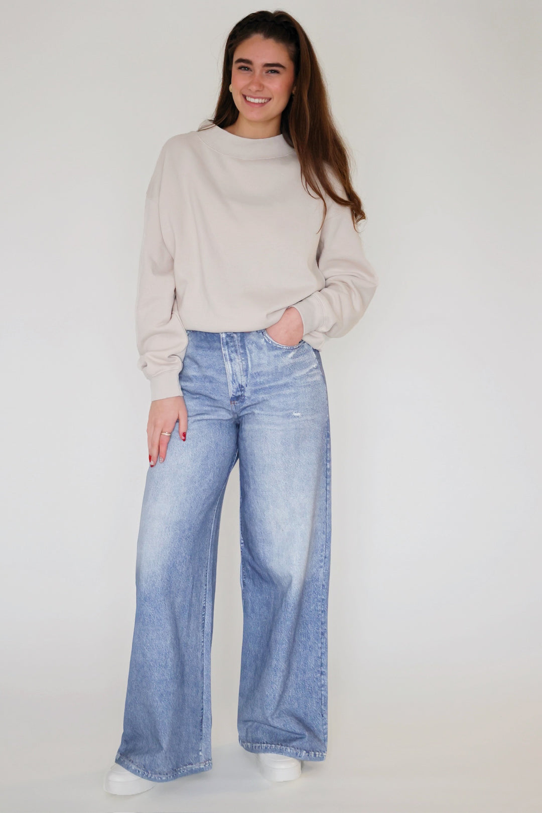 Fleece Mockneck- Beige