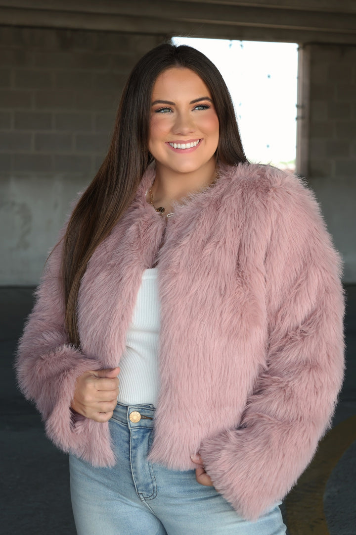 Night Out Faux Fur Jacket - Dusty Pink (FINAL SALE)