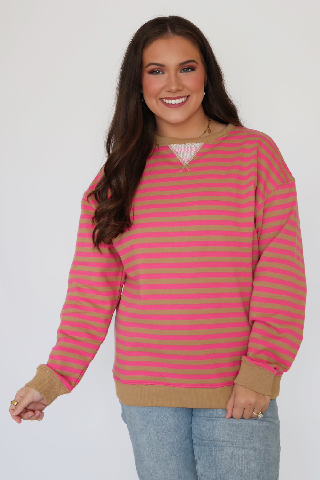 Sophia Stripe Pullover- Punch/Taupe