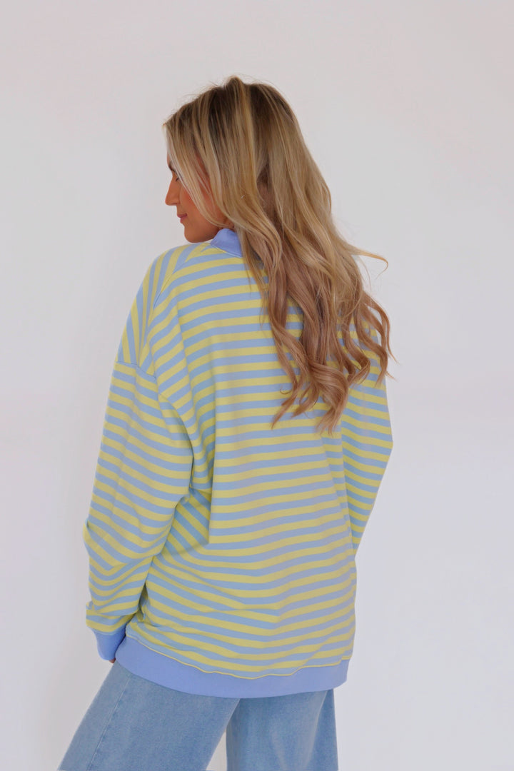 Macy Mock Neck Sweatshirt- Blue/Lemon
