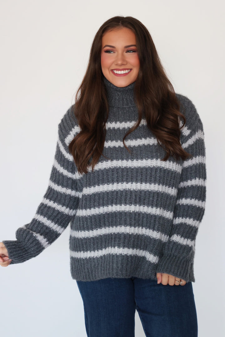 Aki Turtle Neck Sweater/ Charcoal/Ivory (FINAL SALE)